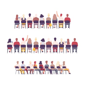 University or College Students Sitting on Chairs in Class, Back View of Young People Studying Together Flat Illustration vector