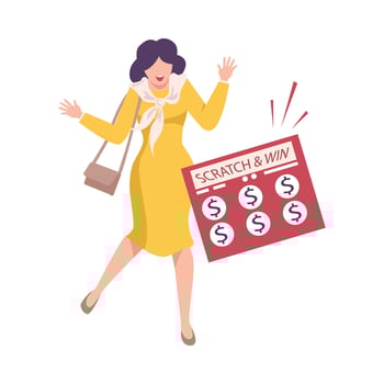 Happy Woman Celebrating Winning of Money in Lottery Flat Illustration vector