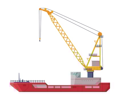 Floating Crane, Industrial Ship, Cargo Transportation Service Vehicle Flat Illustration vector