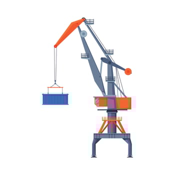 Industrial Hoisting Crane, Elevating Cargo Equipment Flat Illustration vector