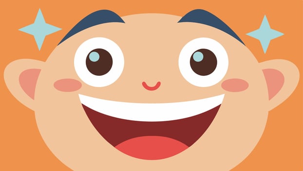 Joyful Expression A closeup view of a face bursting with laughter featuring wide sparkling eyes a big open mouth showing teeth and rosy . The eyebrows are arched high emphasizing. vector