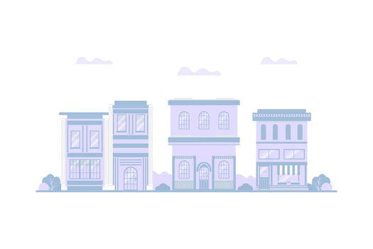 Retro Residential Building Facades, View of City Street, Urban Landscape Illustration vector