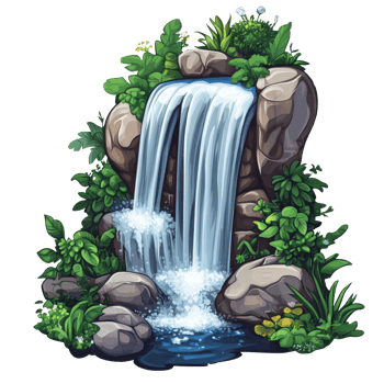 Small Waterfall With Rocks And Bushes png