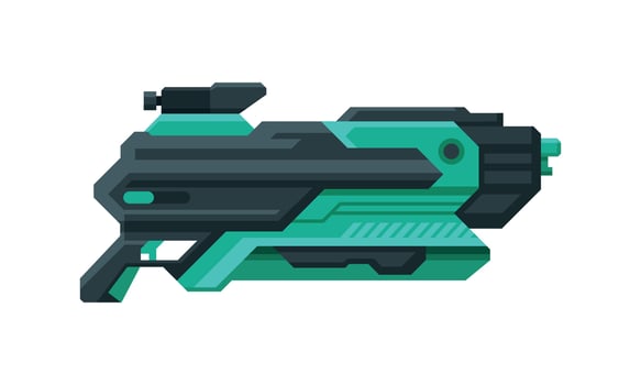 Futuristic Space Gun Blaster, Black and Green Fantastic Handgun, Raygun of Alien, Childish Pistol Illustration vector