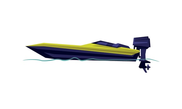 Power Boat or Speedboat with Outboard Motor, Modern Nautical Motorized Transport, Summer Vacation Design Element Illustration vector
