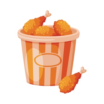 Fried Chicken Drumsticks in Paper Bucket, Fast Food Meal Illustration vector