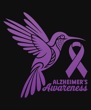 Purple Hummingbird with Ribbon Alzheimer's Awareness Illustration vector