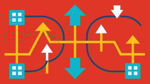Grid Resilience An illustration of a flexible grid with arrows and pathways indicating multiple routes for electricity to travel symbolizing energy resilience and redundancy in. vector
