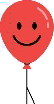 Red balloon with a smiling face and stick figure legs in a minimal illustration vector