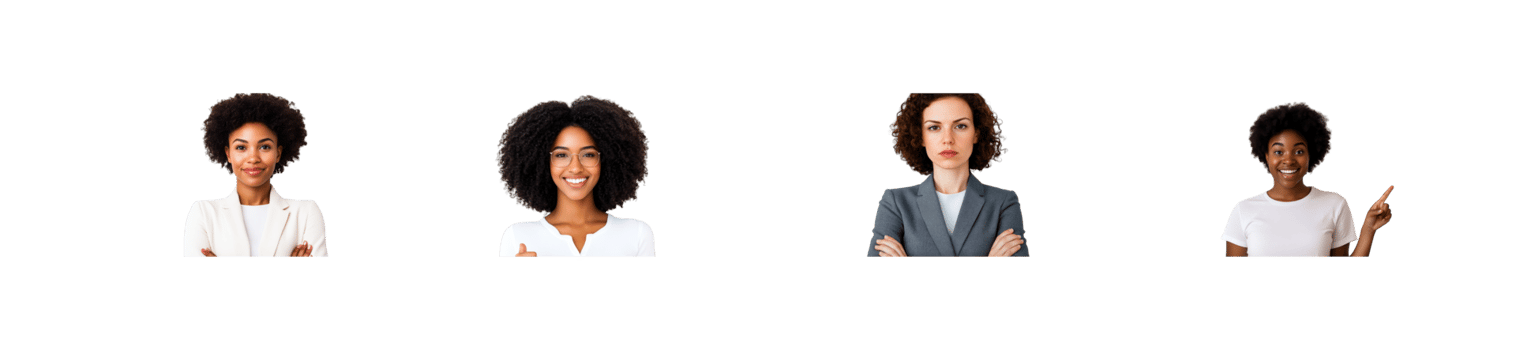 Four women present diverse hairstyles and expressions png