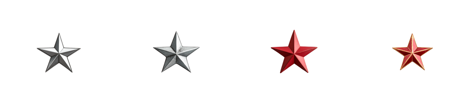 Four distinct star symbols with varying colors and styles png