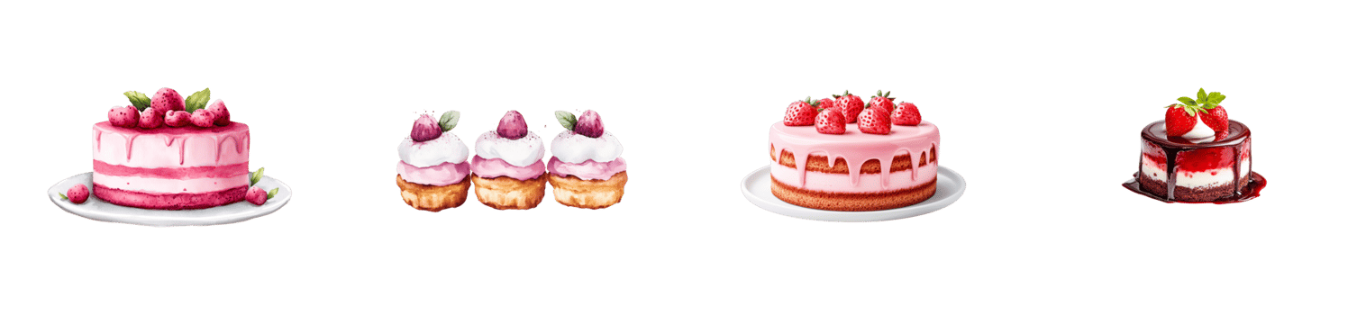 Four delightful pink desserts are arranged neatly png