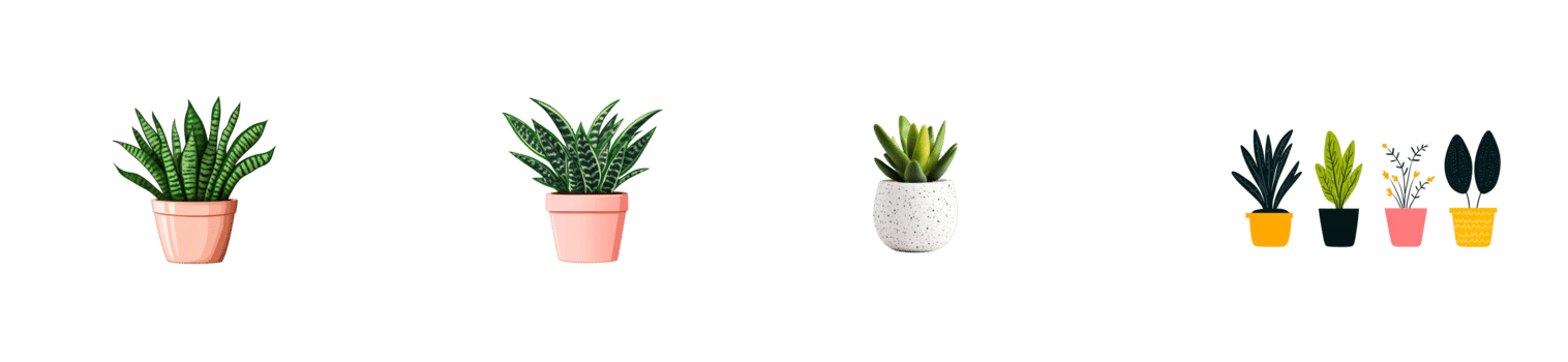 Various indoor plants in decorative pots with a transparent background png