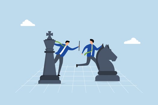 Succession planning, businessman boss on king chess baton pass to his successor. vector