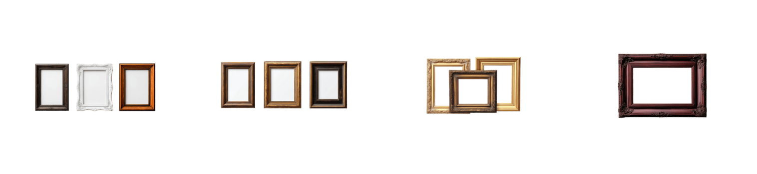 Empty picture frames with transparent backgrounds for design png