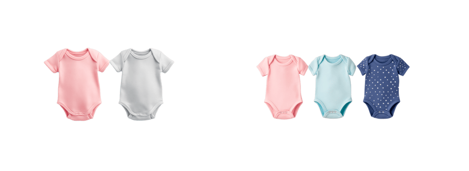 Cute baby bodysuits in soft colors for infants and toddlers png