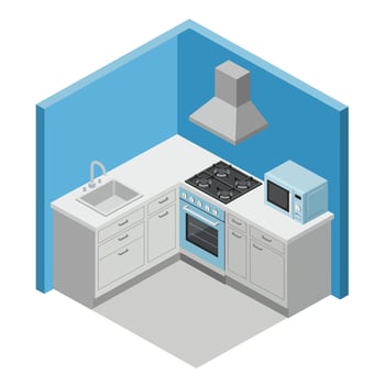 Kitchen with modern appliances in flat design style illustration vector