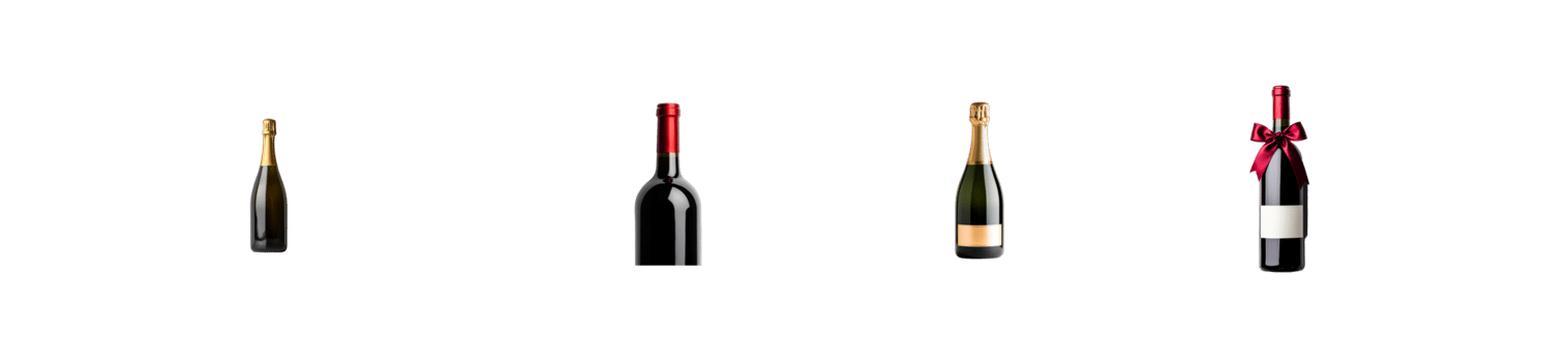 Different styles of wine bottles arranged on a transparent background png