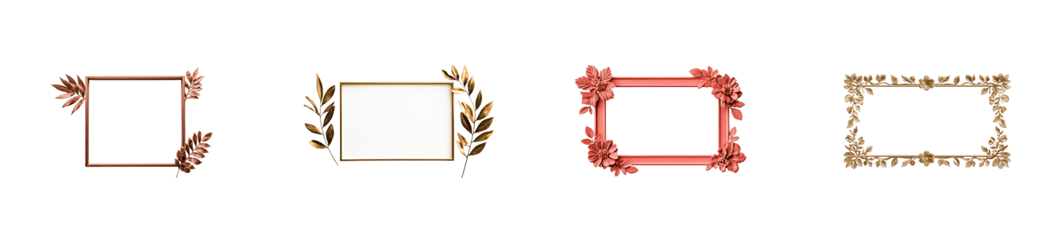 Decorative frames with floral accents on a transparent background png