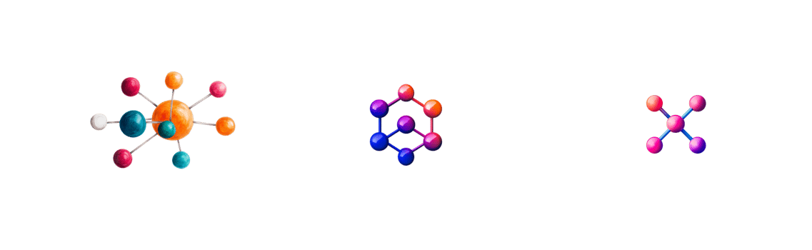 Colorful molecular structures on transparent background design png