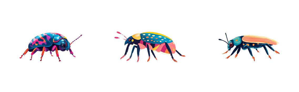Colorful insects with artistic designs on transparent background png
