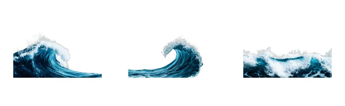 Dynamic ocean waves crashing against a transparent background png
