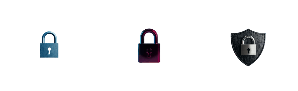 Different types of locks and a shield on a transparent background png