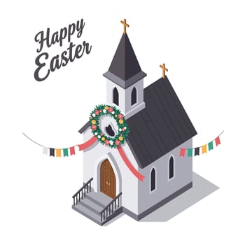 Church decorated for Easter celebration in flat art style vector