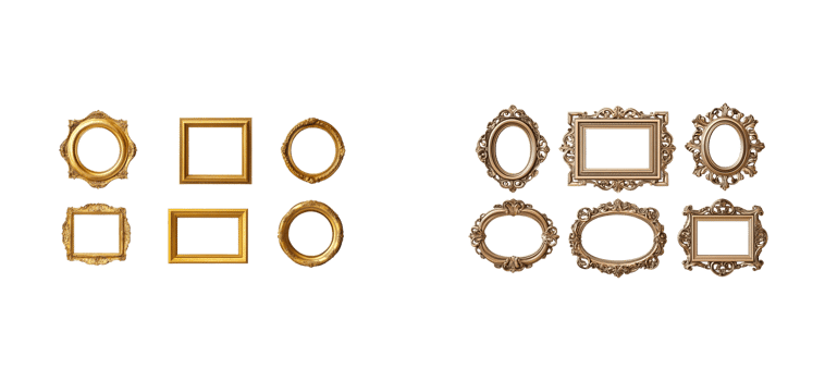 Elegant collection of vintage gold frames on transparent background png