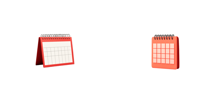 Two red spiral calendars with blank pages on a transparent background png