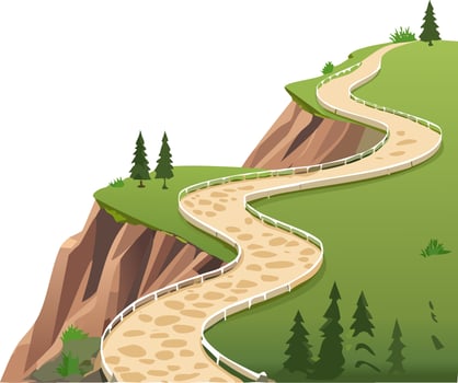 A narrow trail winds along the cliff vector