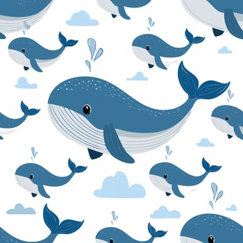 simple illustration Seamless Pattern Cute Whale vector