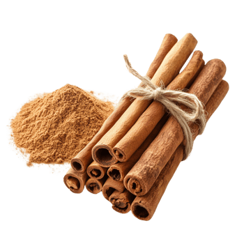 Culinary cinnamon bundle with scattered spice dusting Isolated on transparent Background png