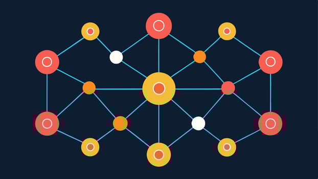 Network of Connections A web of interconnected nodes and lines with data symbols dispersed throughout highlighting the relationships and patterns found within a large dataset.. vector