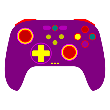 A purple game controller with colorful buttons png