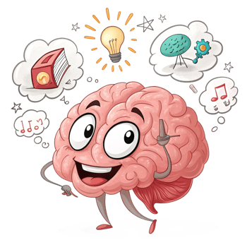 Cheerful Cartoon Brain on Transparent Background png