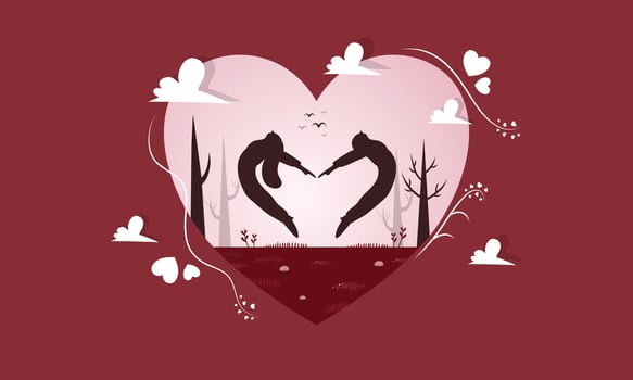 valentines day card with a couple flying in the air with hearts vector