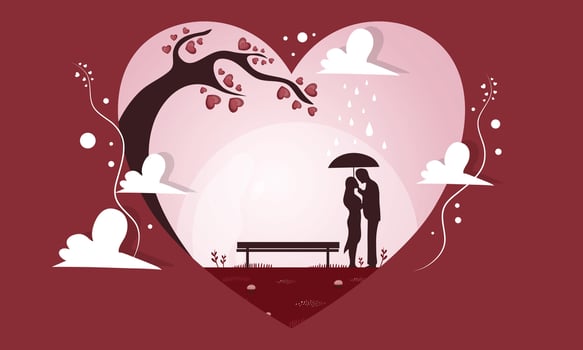 A couple is standing under an umbrella in the rain vector
