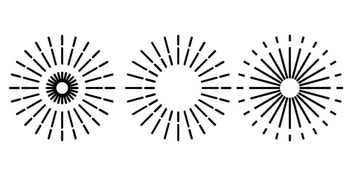Retro sun ray line set vector