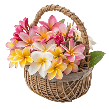 Fresh attractive flowers in wicker basket png
