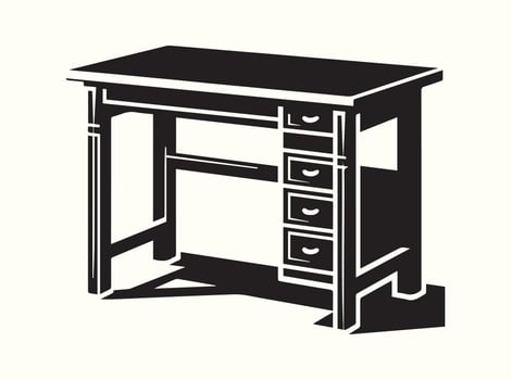 Black Desk Silhouette on White Background vector