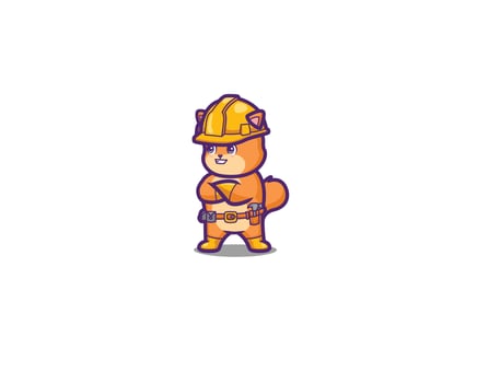 cute cat construction worker mascot vector