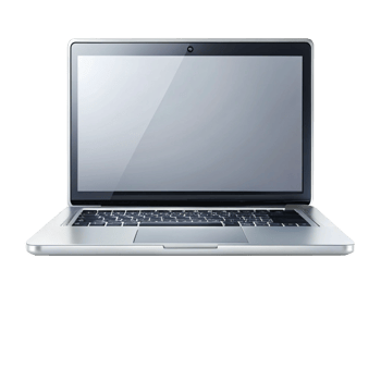 Modern laptop displaying blank screen home office product photography minimalist setup front view technology concept png