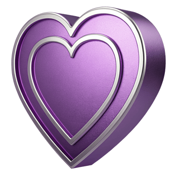Purple metalic heart a 3d render png