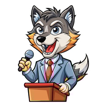 a cartoon wolf in a suit holding a microphone vector