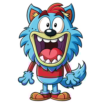 cartoon blue wolf with red shirt and red pants vector