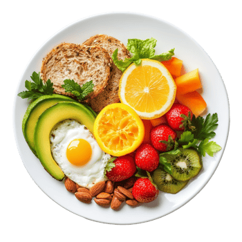 Healthy breakfast bowl featuring fruits, vegetables, nuts, and whole grains on a transparent background, Healthy Meal Isolated on transparent background png