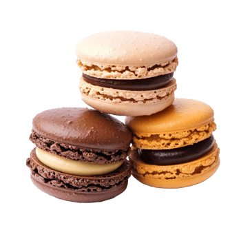 Colorful macarons displayed on a transparent surface showcasing various flavors and textures in a delightful arrangement, Macarons isolated on transparent background png