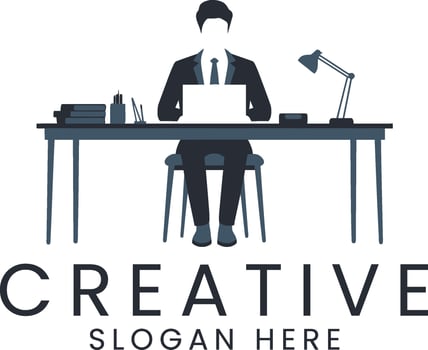 Professional Businessman Working Creative Office Desk job team icon flat dark vector