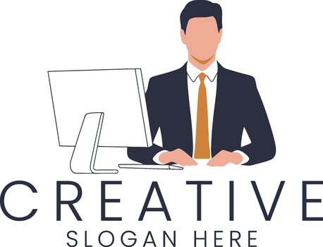 Professional Businessman Working at Computer Modern Office tie job desk suit flat vector